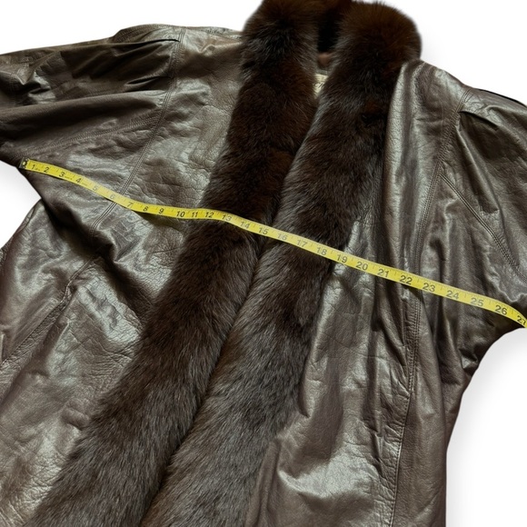 Roxiticus Brown Oversized Leather Jacket Brown Size XL Fur Trim 1980’s Vintage - Picture 5 of 8